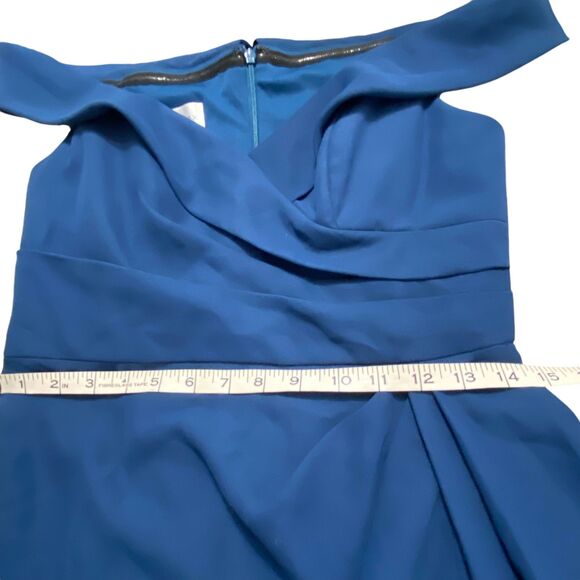 After Six SZ 4 Off-the-Shoulder Pleated Faux Wrap Maxi Dress Atlantic Blue - Picture 9 of 9